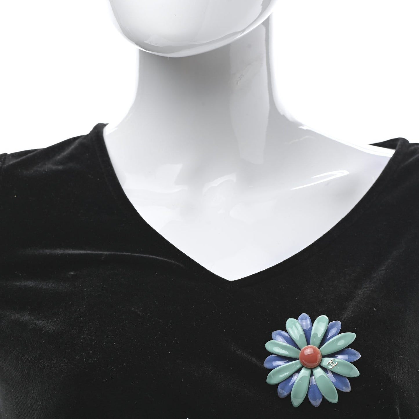 Resin CC Flower Brooch Green Gold
