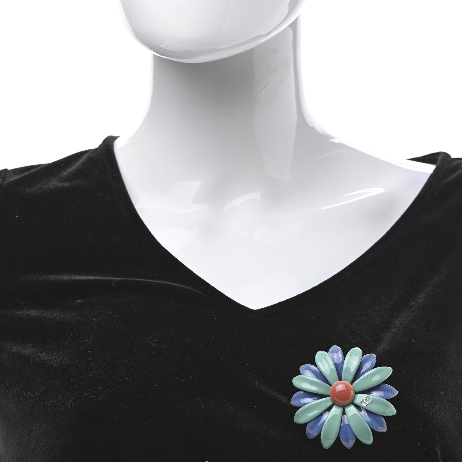 Chanel Resin CC Flower Brooch Green Gold 2 of 6