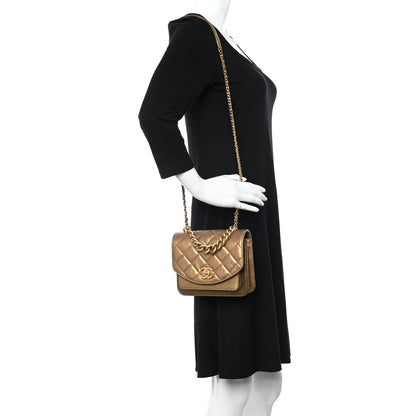 Chanel Metallic Calfskin Caviar Quilted Mini Chain Handle Flap Gold 2 of 22
