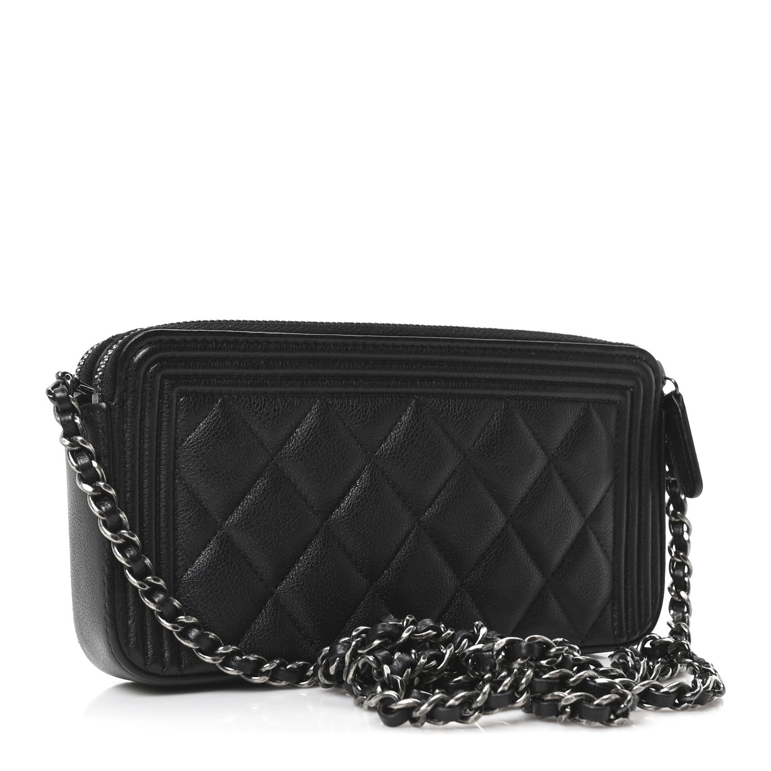 Chanel Grained Calfskin Quilted Boy Phone Holder Wallet On Chain Black 3 of 11