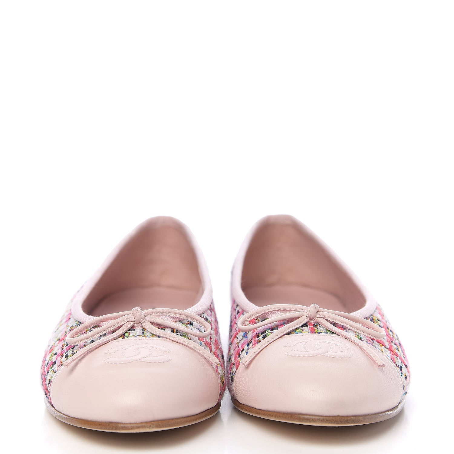 Chanel Tweed Calfskin Cap Toe Ballerina Flats 37.5 Pink 2 of 10