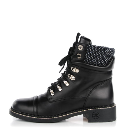 Chanel Calfskin Wool Combat Boots 40 Black 1 of 9