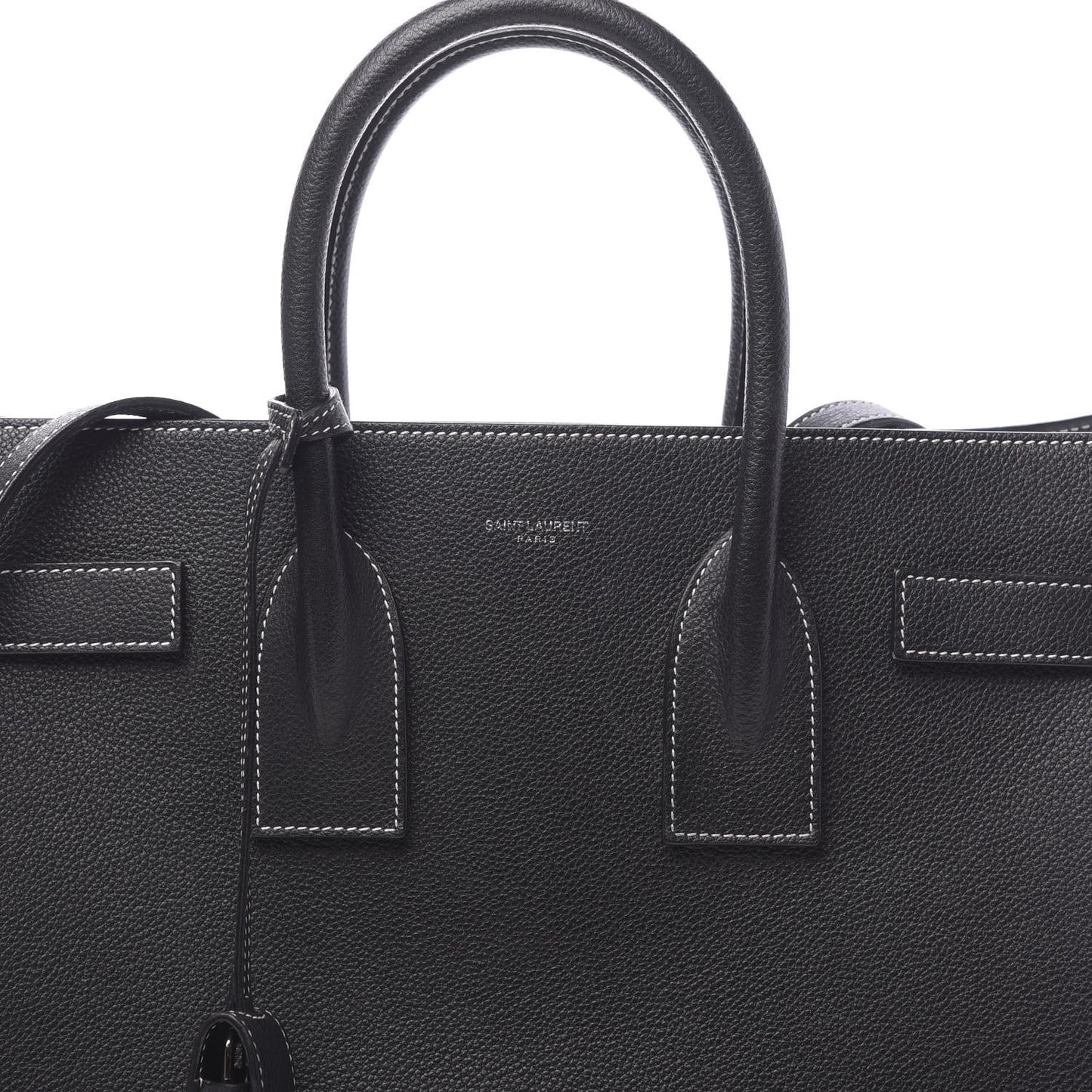 Grained Calfskin Topstitch Small Sac De Jour Black Porcelain