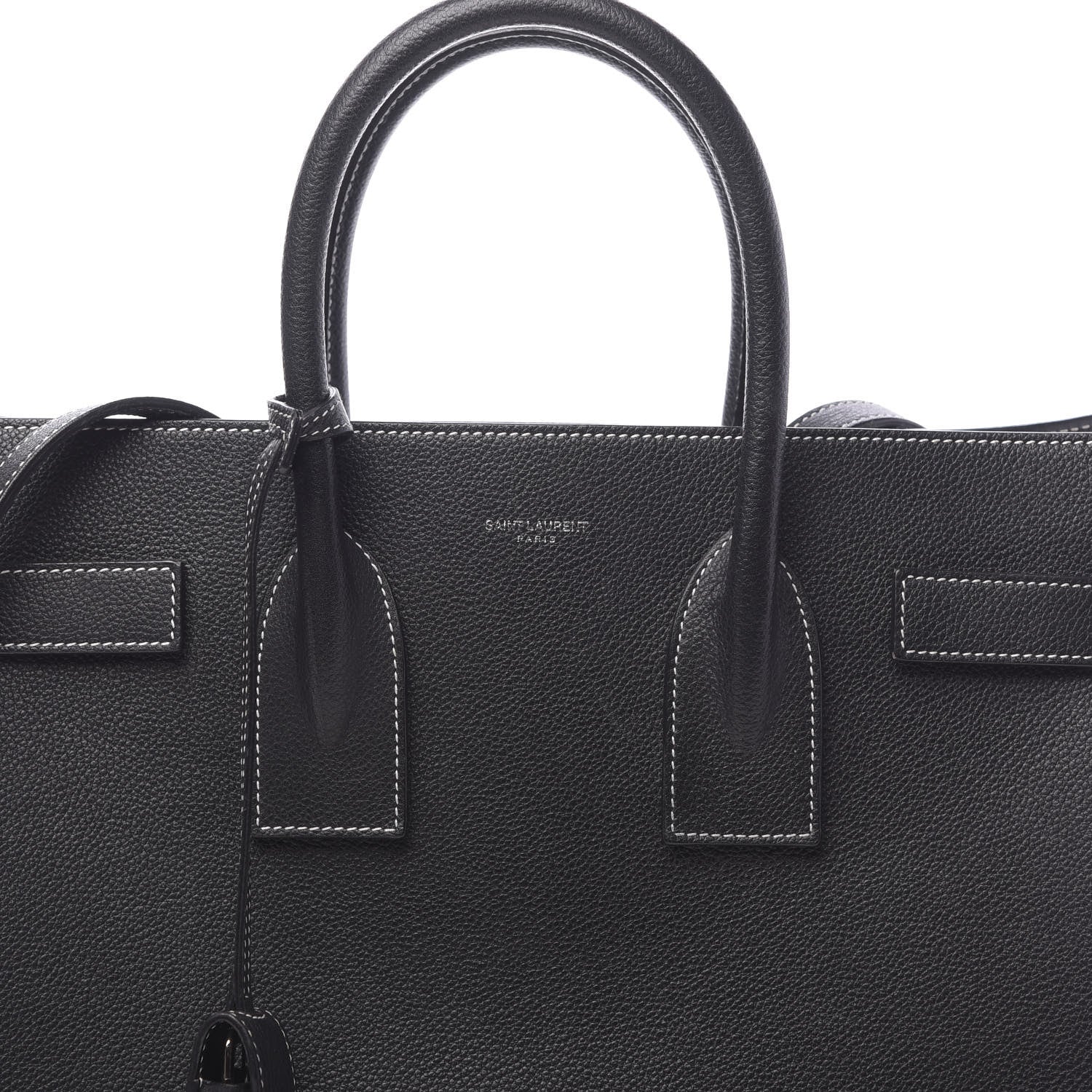 Saint Laurent Grained Calfskin Topstitch Small Sac De Jour Black Porcelain 7 of 10
