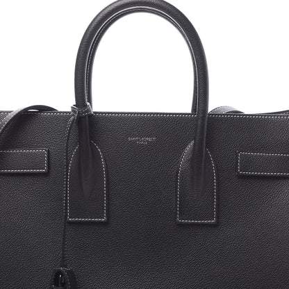 Saint Laurent Grained Calfskin Topstitch Small Sac De Jour Black Porcelain 7 of 10