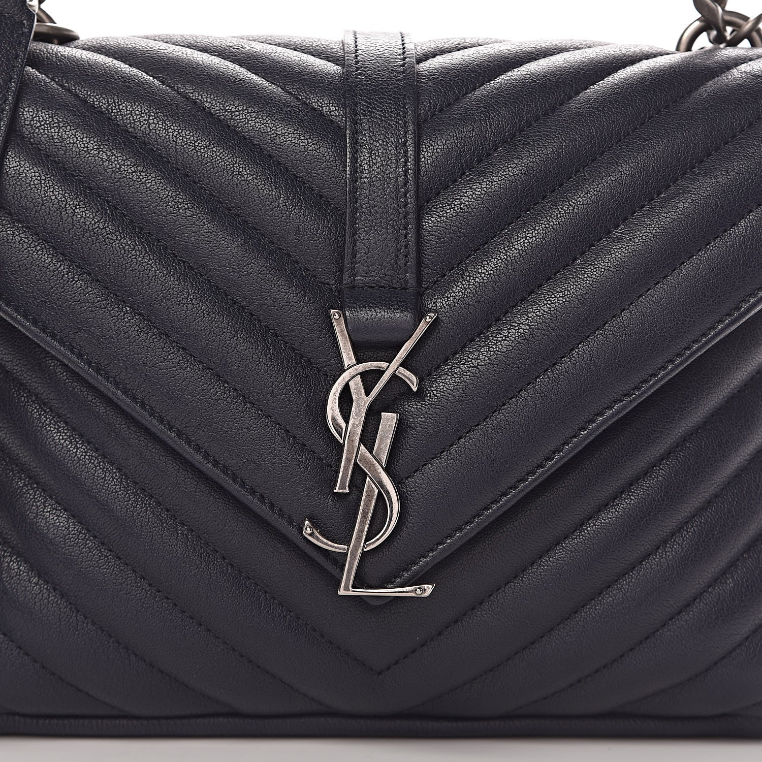 Saint Laurent Sheepskin Matelasse Chevron Monogram Medium College Bag Deep Marine 15 of 15