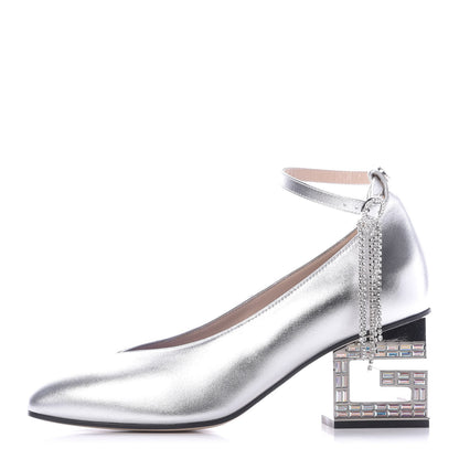 Gucci Metallic Nappa Crystal Square G Mid Heel Pumps 38.5 Silver 1 of 10