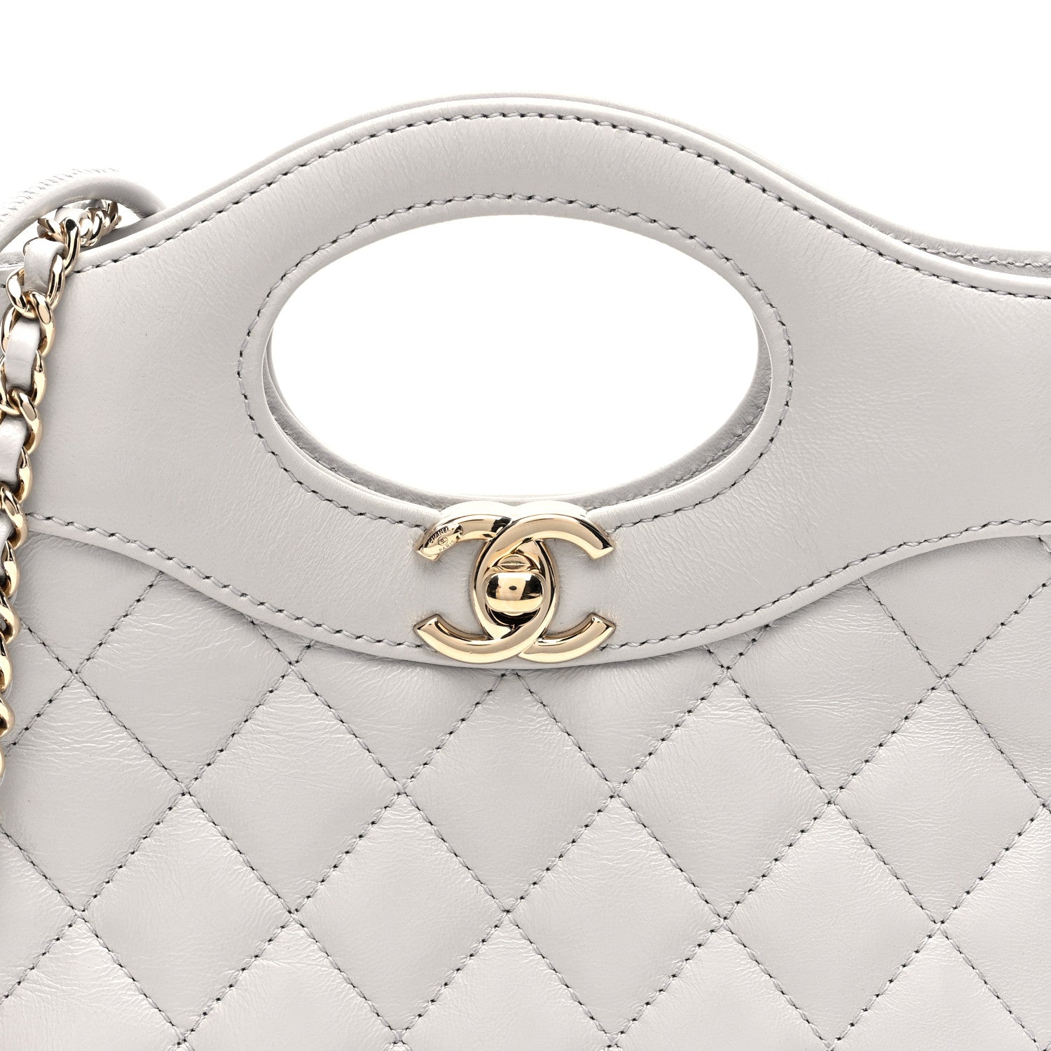 Chanel Shiny Crumpled Lambskin Quilted Mini 31 Shopping Bag Grey 8 of 10