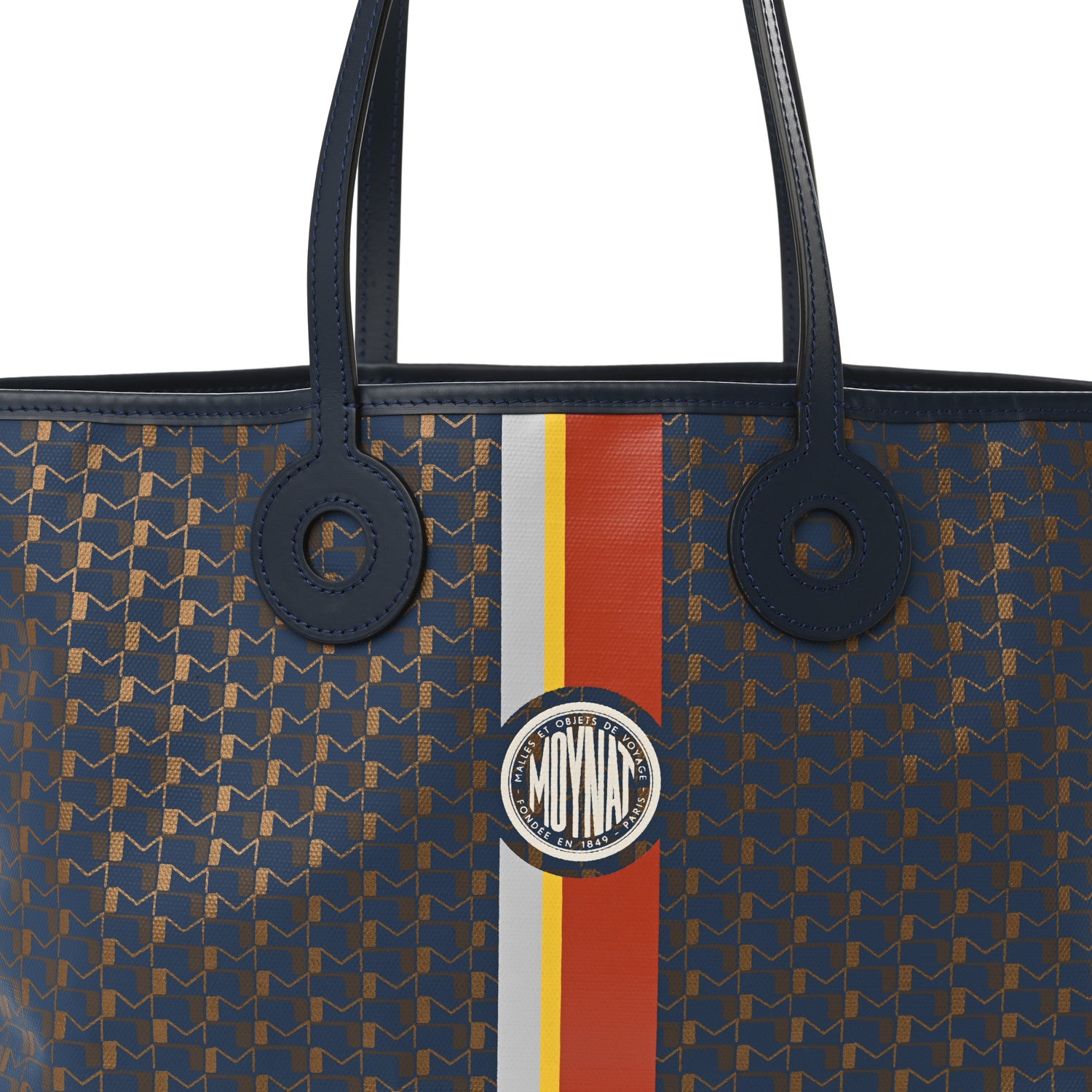 Moynat Grained Calfskin Canvas 1920 Oh! Tote Ruban MM Indigo Bronze 7 of 10