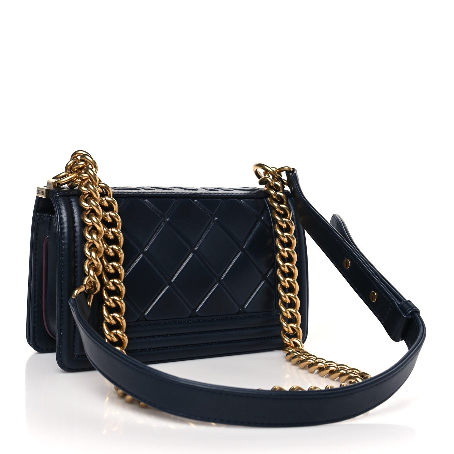 Calfskin Embossed Small Paris Salzburg Boy Flap Navy
