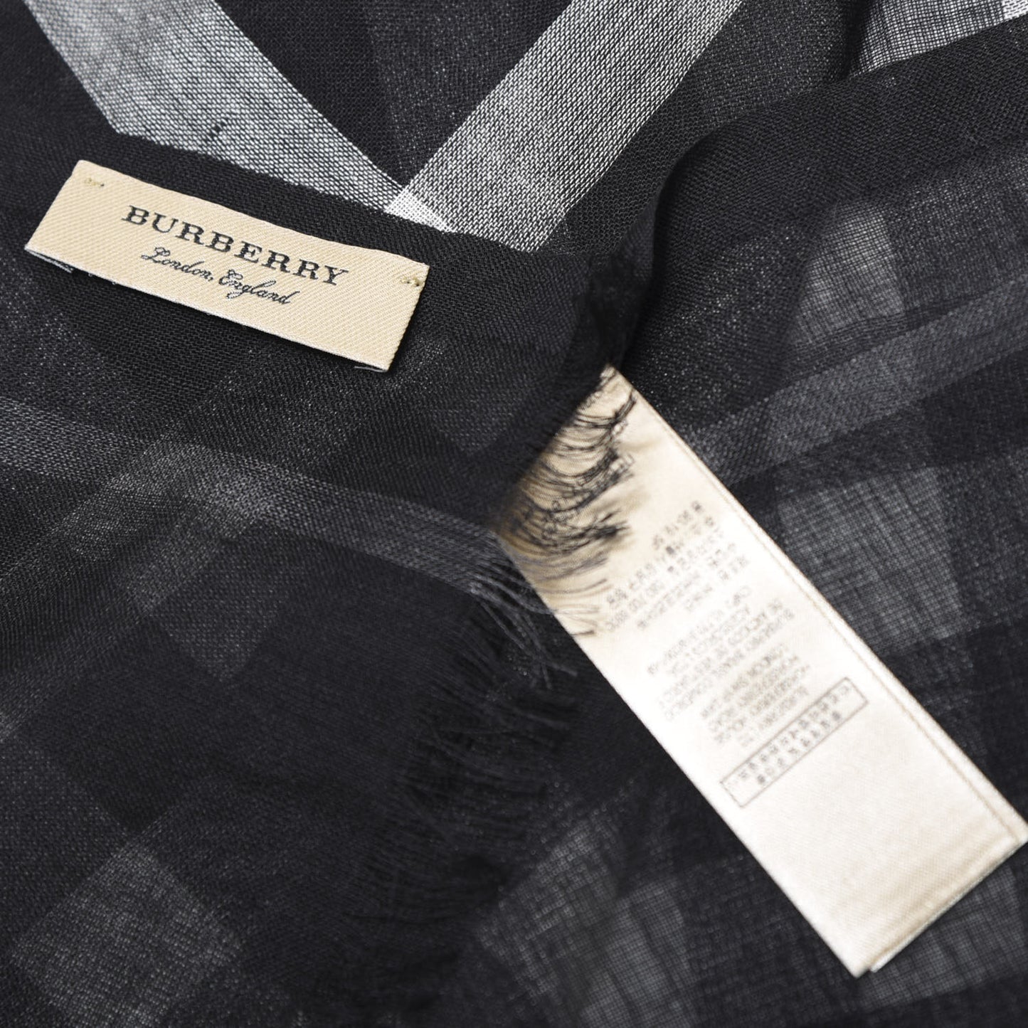 Silk Wool Check Lightweight Scarf Black