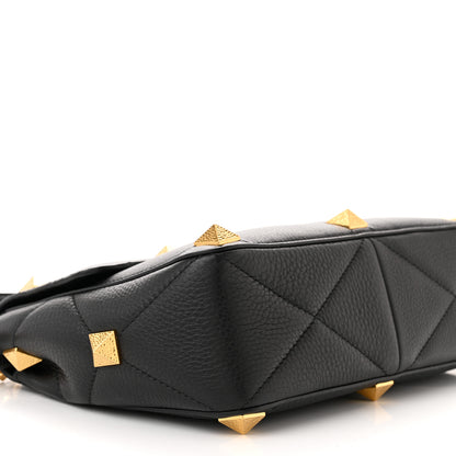 Valentino Garavani Grained Calfskin Large Roman Stud Shoulder Bag Black 8 of 9