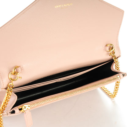 Saint Laurent Grain De Poudre Matelasse Chevron Monogram Envelope Chain Wallet Pale Pink 5 of 8