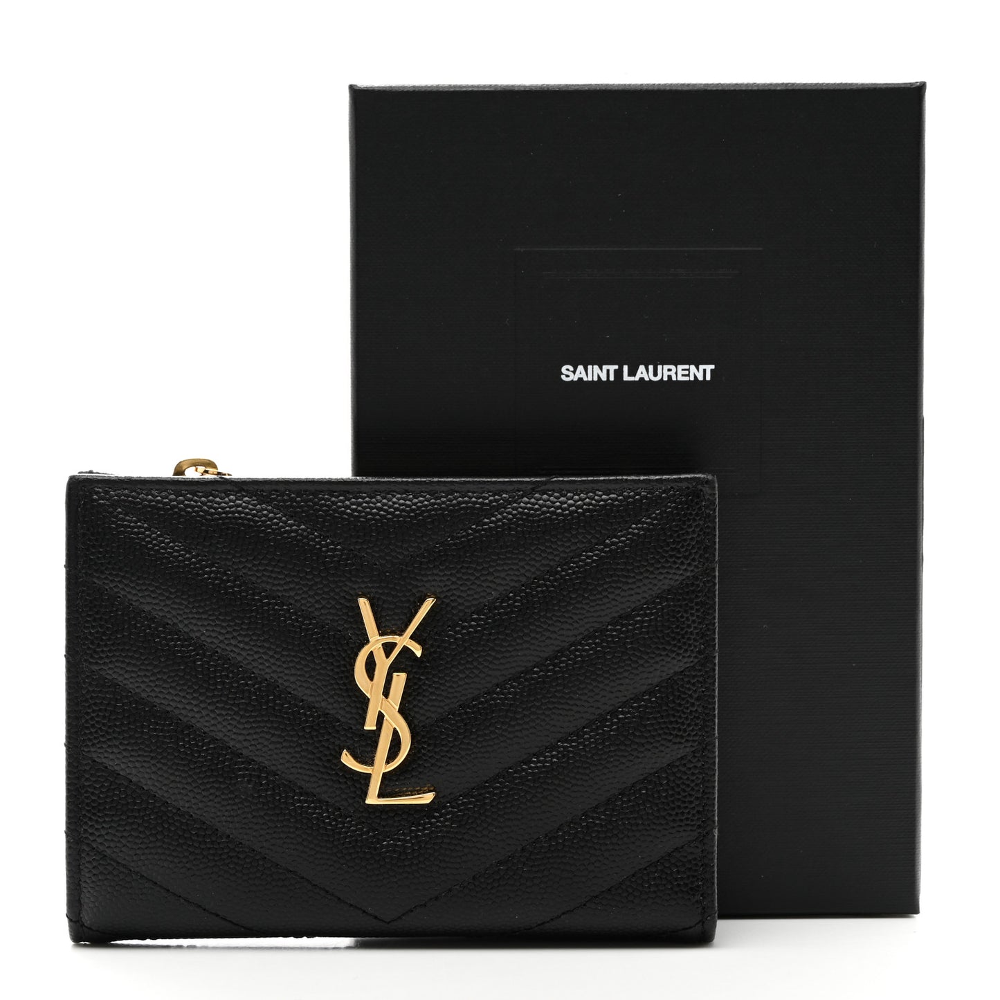 Grain De Poudre Matelasse Chevron Monogram Zipped Two-Part Wallet Black