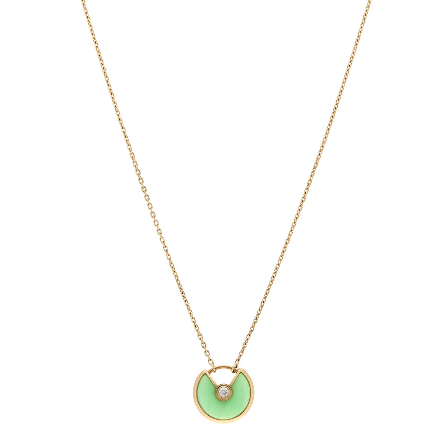 18K Yellow Gold Diamond Chrysoprase XS Amulette de Cartier Pendant Necklace