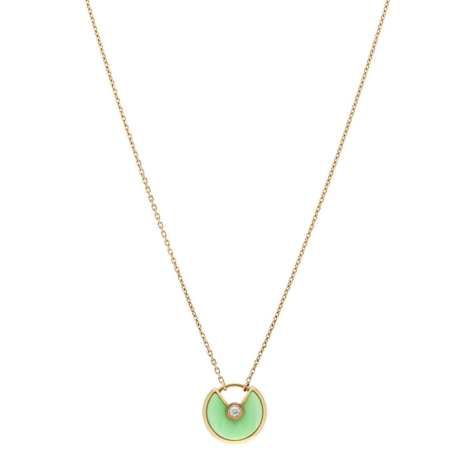 Cartier 18K Yellow Gold Diamond Chrysoprase XS Amulette de Cartier Pendant Necklace 1 of 6