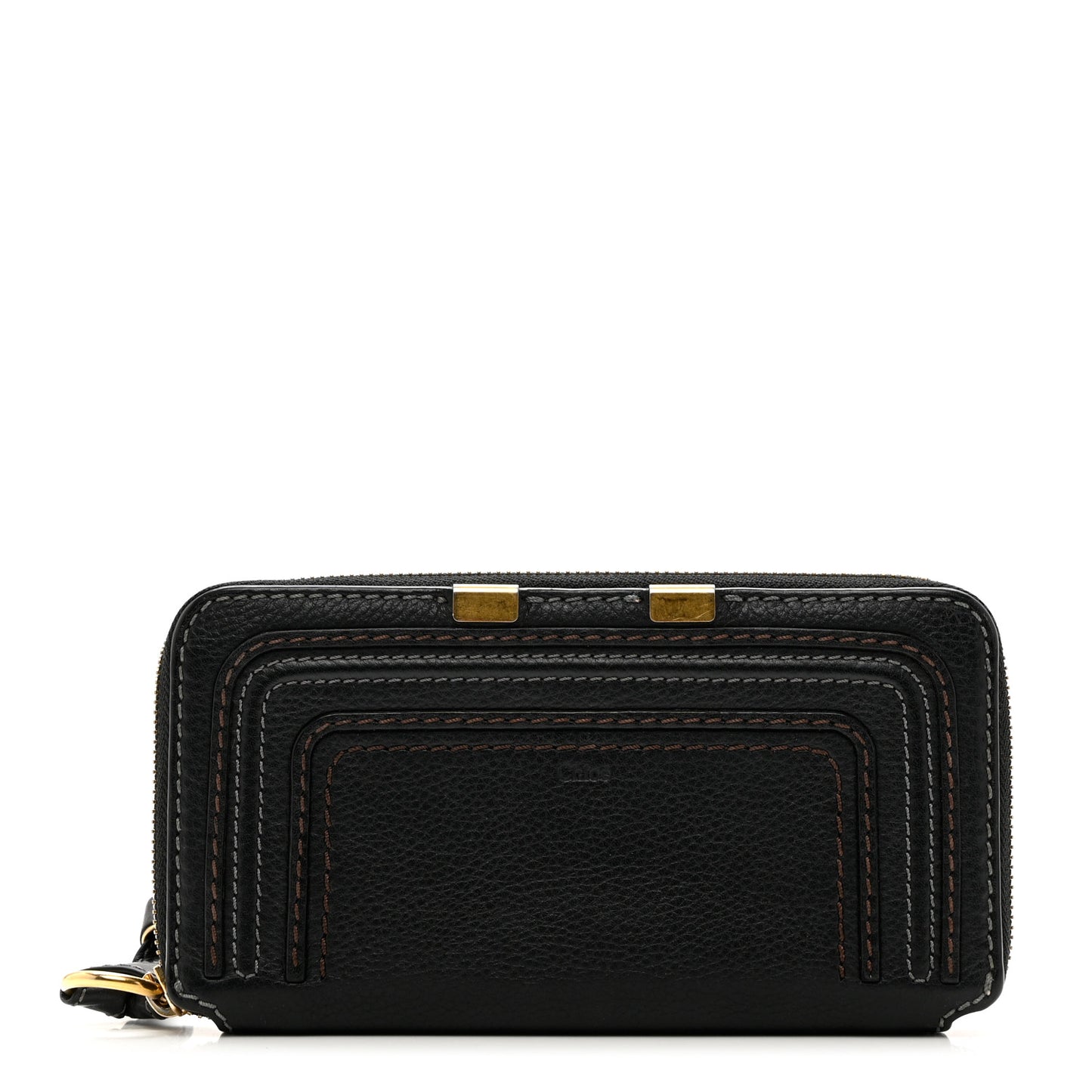 Grained Calfskin Marcie Long Zip Around Wallet Black