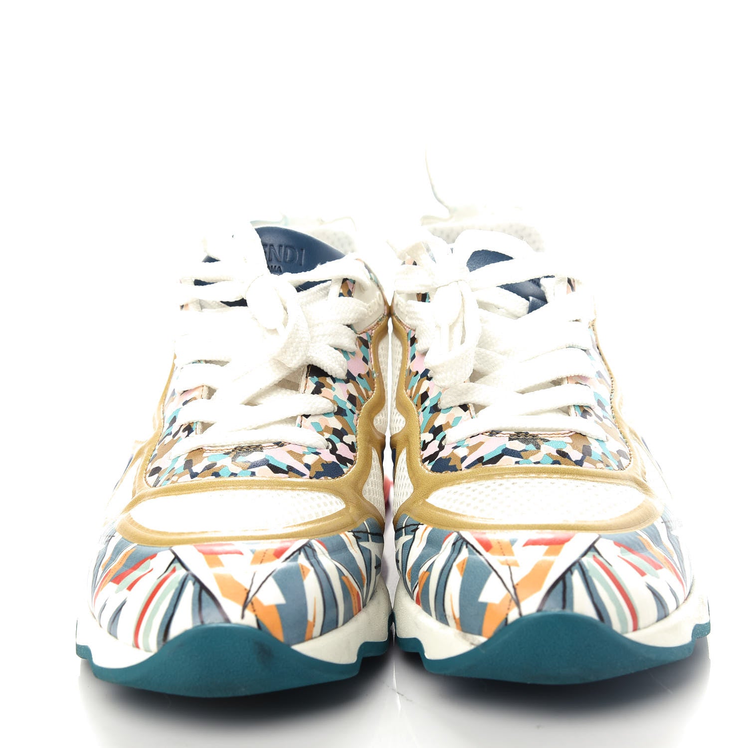 Fendi Mesh Vitello Granite Bird of Paradise FFast Patchwork Sneakers 37.5 White Multi Pavone Lollypop 5 of 11