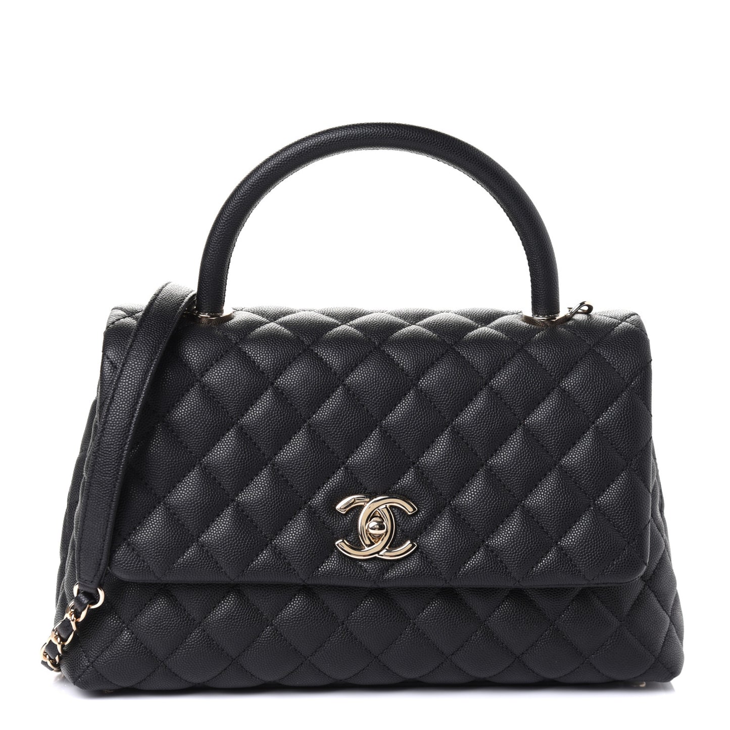 Caviar Quilted Small Coco Handle Flap Black