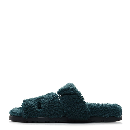 Hermes Woolskin Womens Chypre Sandals 36 Vert Anglais 1 of 8