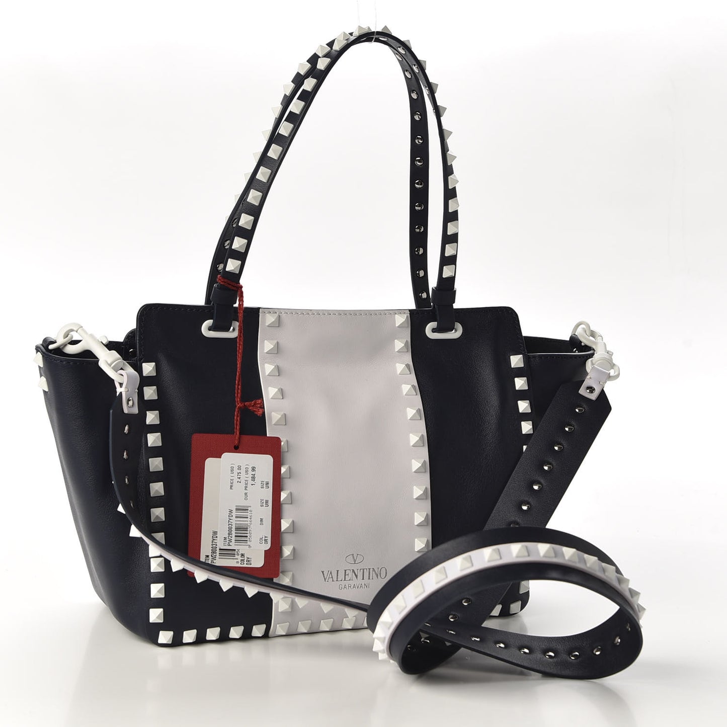 Vitello Colorblock Small Free Rockstud Tote Marine Optic White