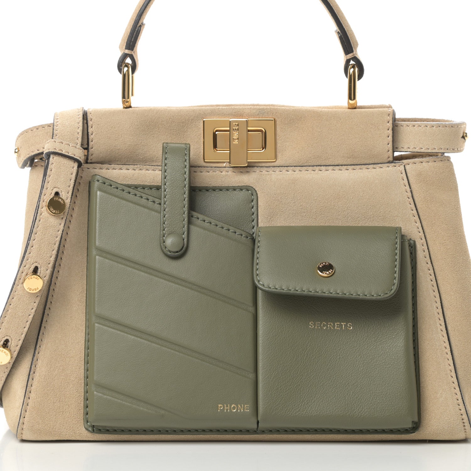 Fendi Suede Shiny Nappa Mini Pocket Peekaboo Iconic Satchel Nude Equatore 9 of 11