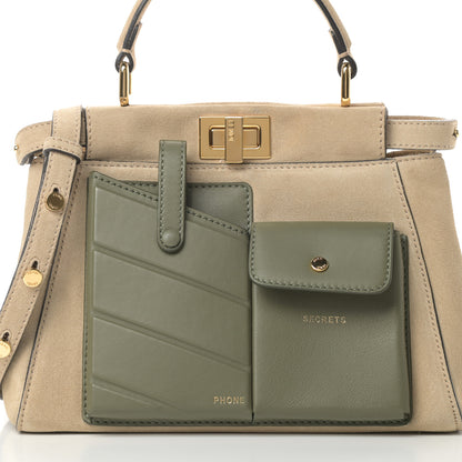 Fendi Suede Shiny Nappa Mini Pocket Peekaboo Iconic Satchel Nude Equatore 9 of 11