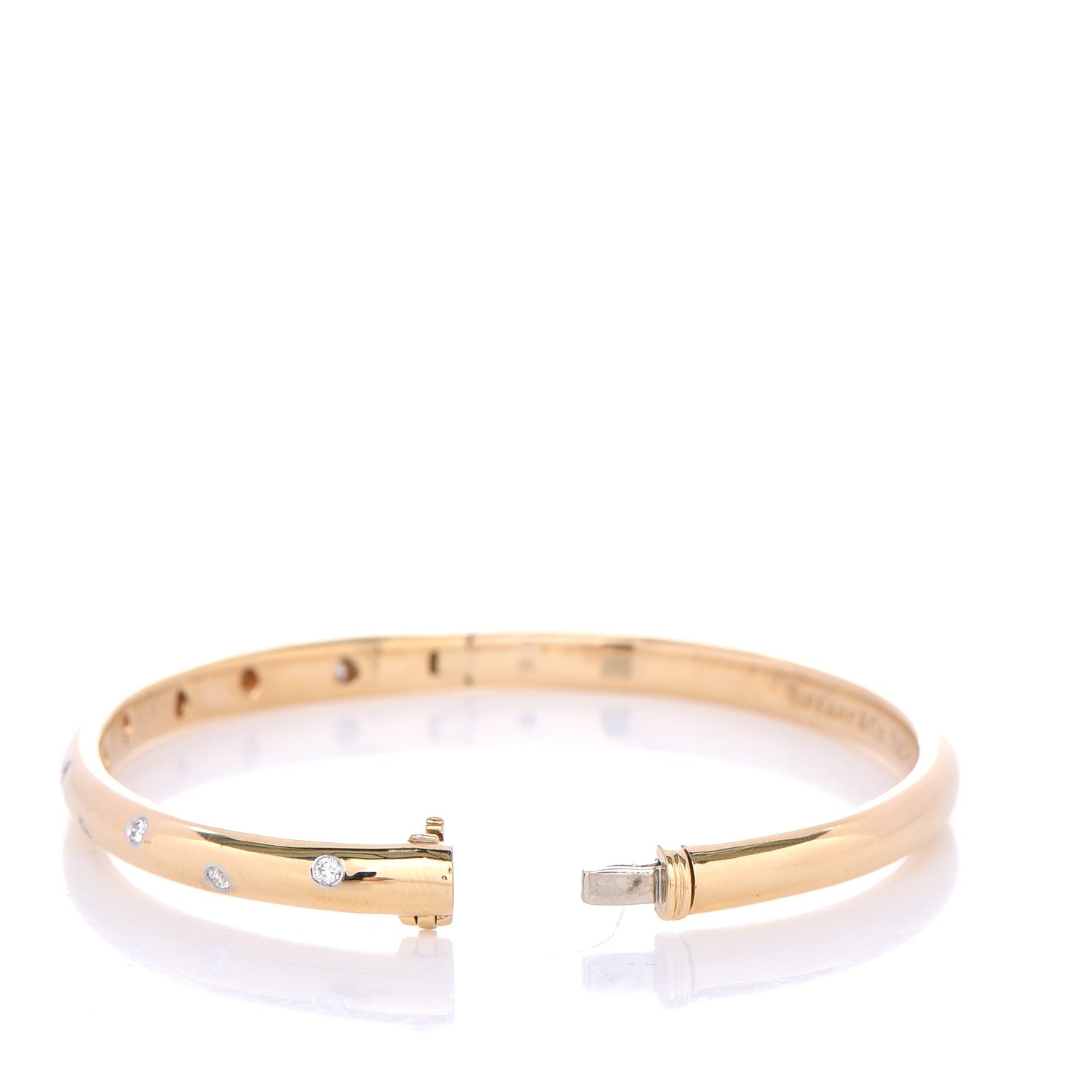 Tiffany 18K Yellow Gold Platinum Diamond 4.5mm Etoile Bangle Bracelet 6 of 7