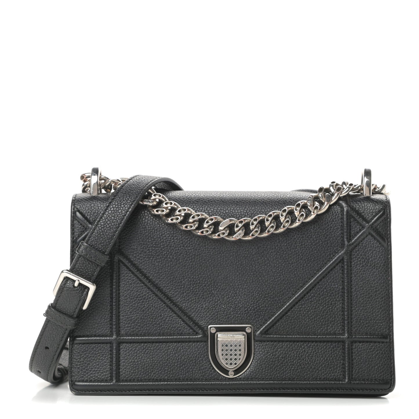Grained Calfskin Small Diorama Flap Bag Black