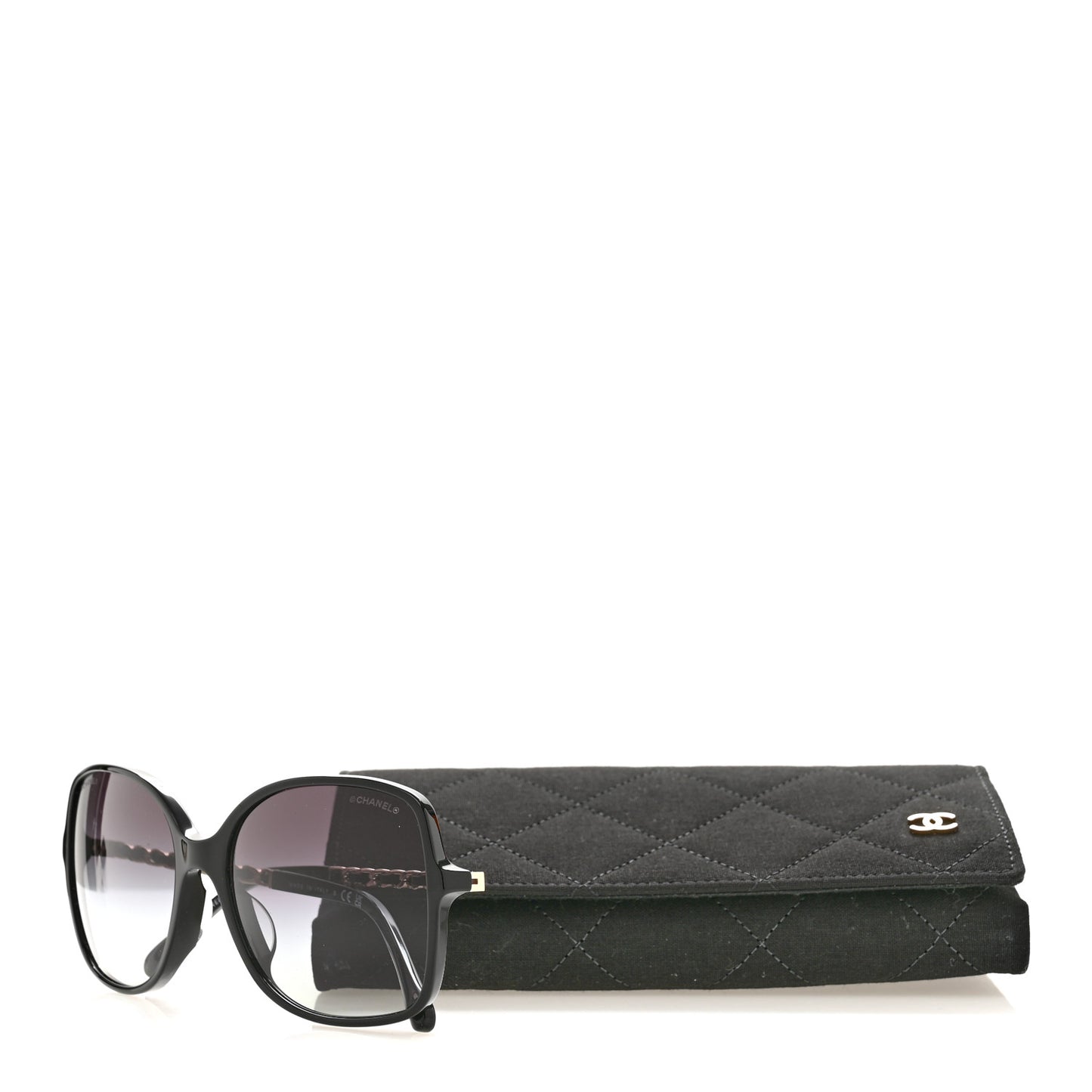 Lambskin Square Chain Sunglasses 5210-Q Black