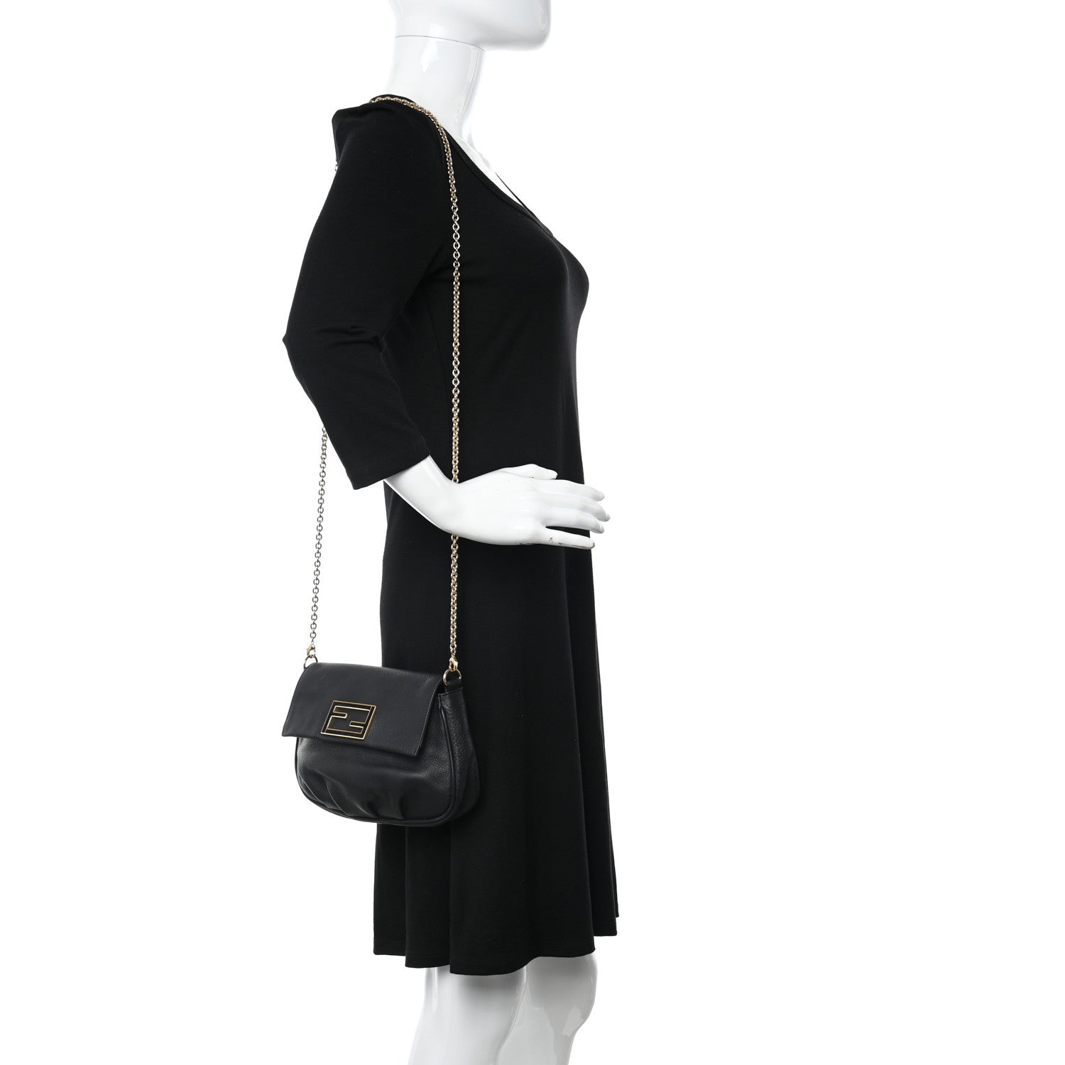 Fendi Vitello Flamingo Enamel Fendista Pouchette Crossbody Black 2 of 12