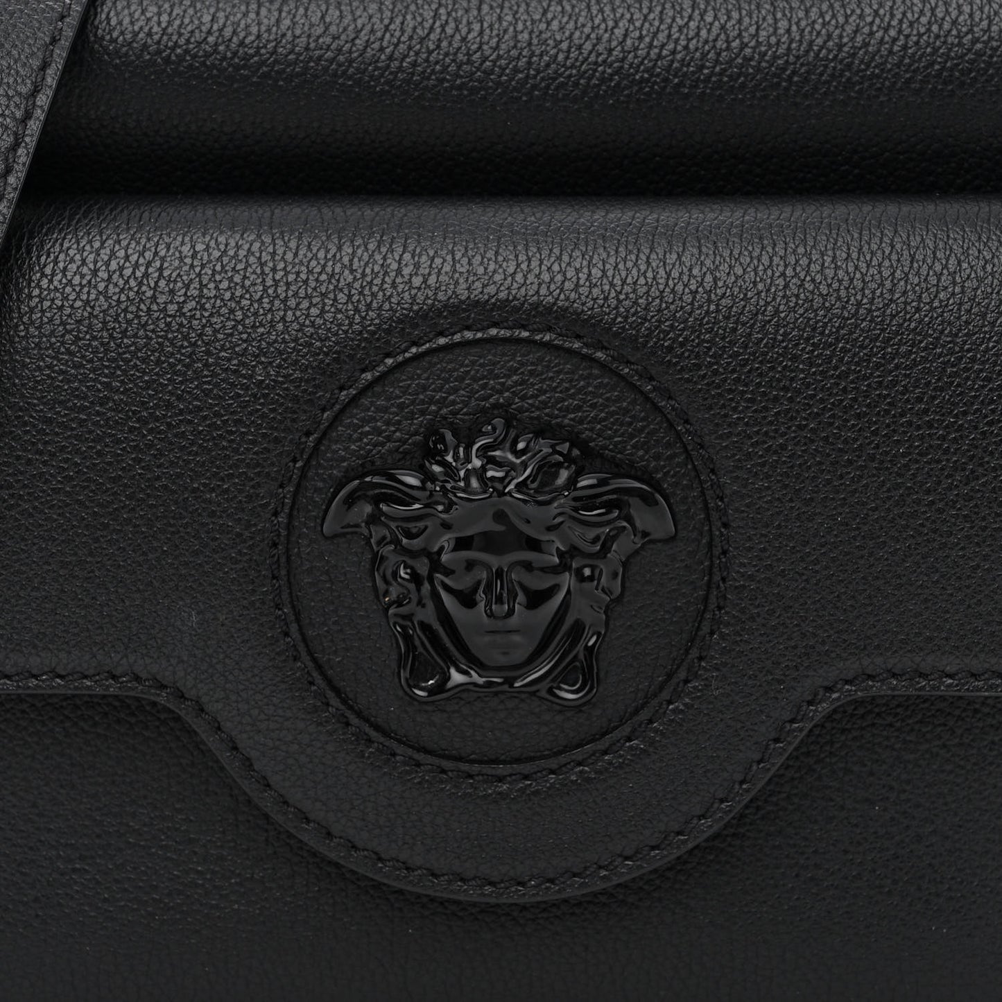 Grained Calfskin Medusa Camera Bag Black