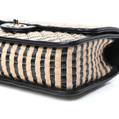 Chanel Raffia Jute Striped Medium Single Flap Black Beige 9 of 10