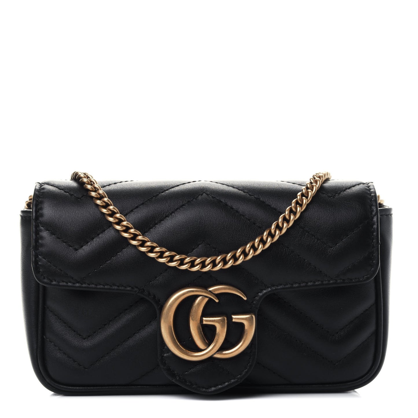 Calfskin Matelasse Super Mini GG Marmont Shoulder Bag Black