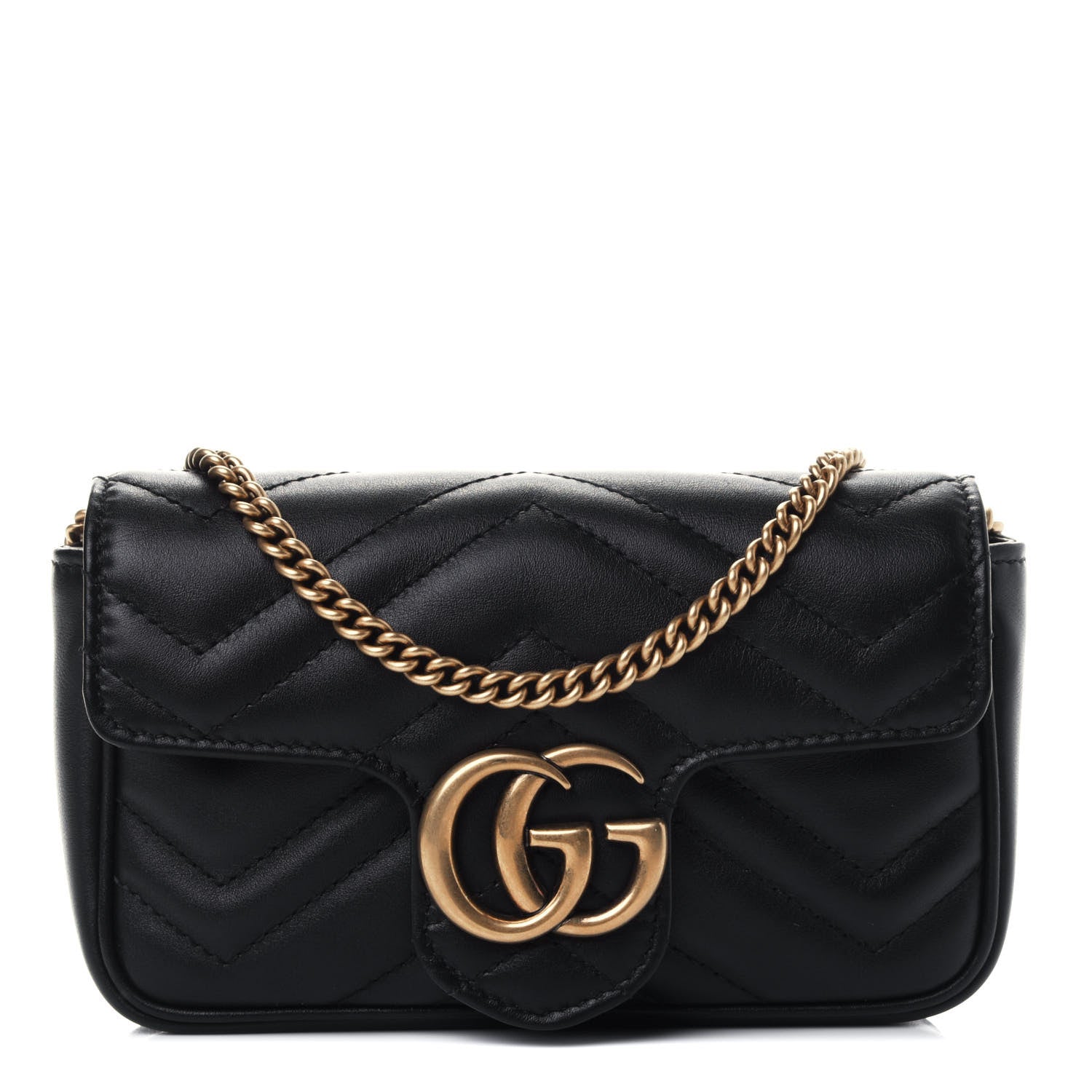 Gucci Calfskin Matelasse Super Mini GG Marmont Shoulder Bag Black 1 of 4