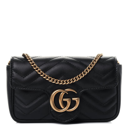 Gucci Calfskin Matelasse Super Mini GG Marmont Shoulder Bag Black 1 of 4