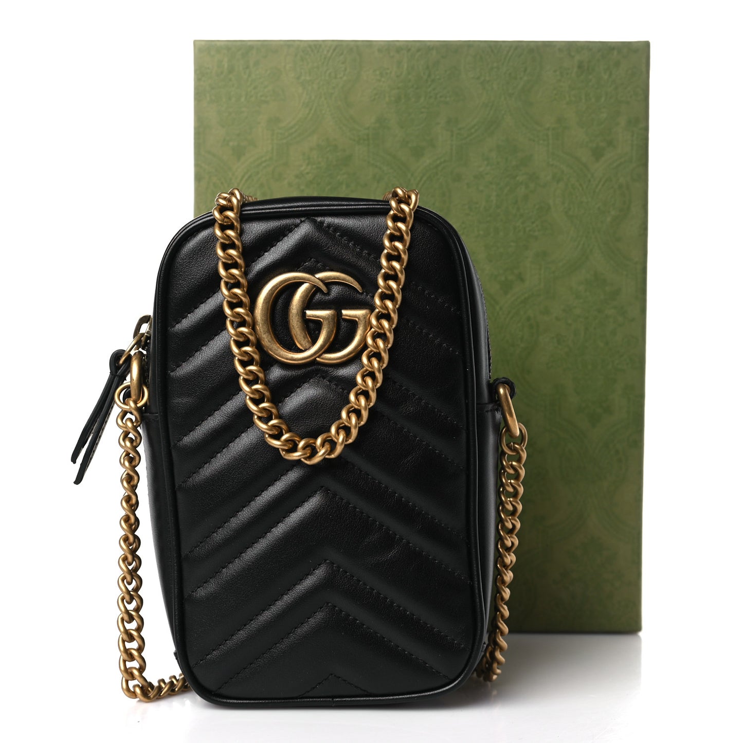Calfskin Matelasse Mini GG Marmont Crossbody Bag Black