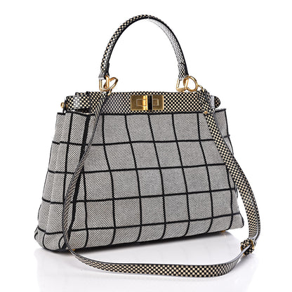 Fendi Canvas Calfskin Embroidered Medium Peekaboo Iconic Satchel Black Beige Multicolor 3 of 10