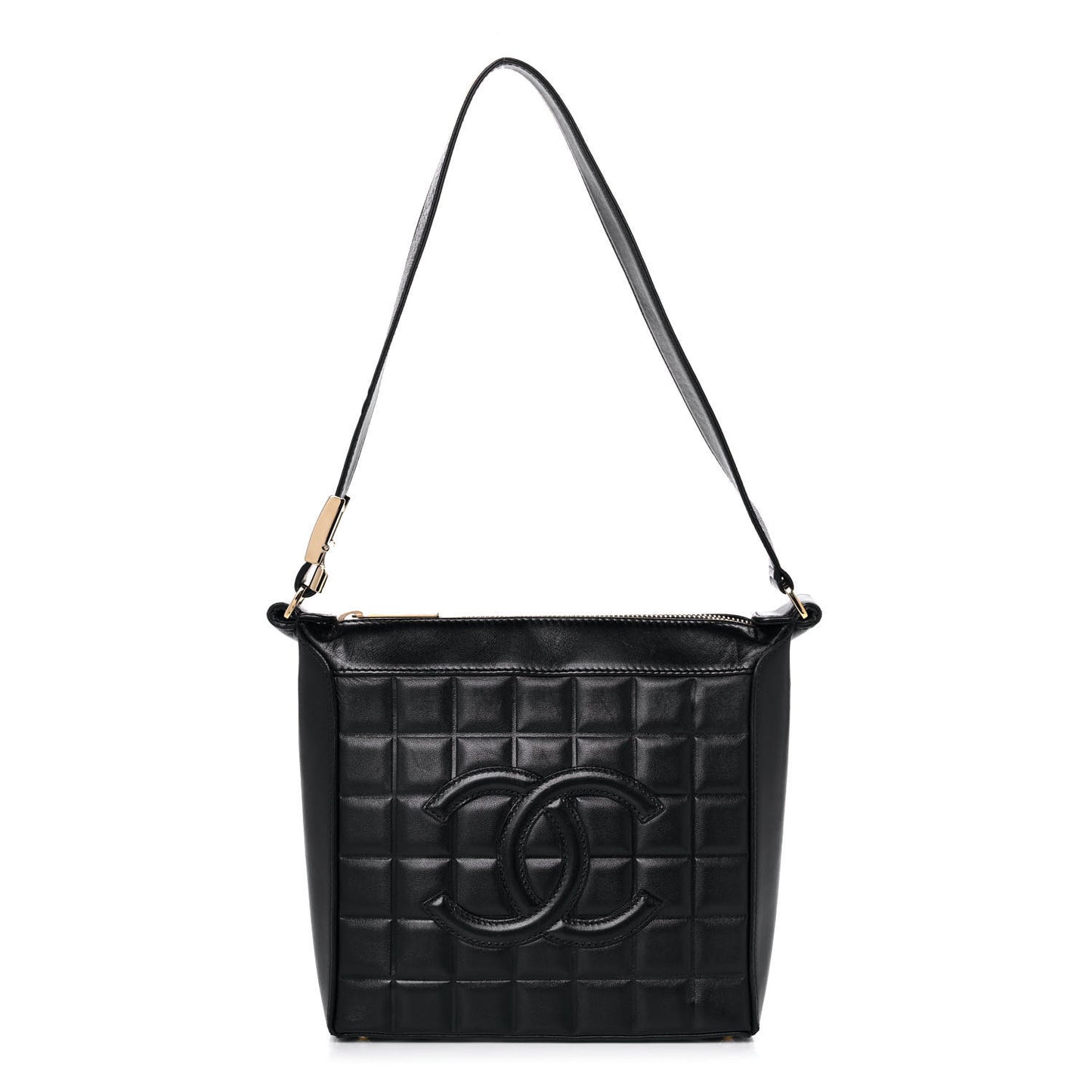 Lambskin Chocolate Bar Quilted Small Shoulder Bag Black