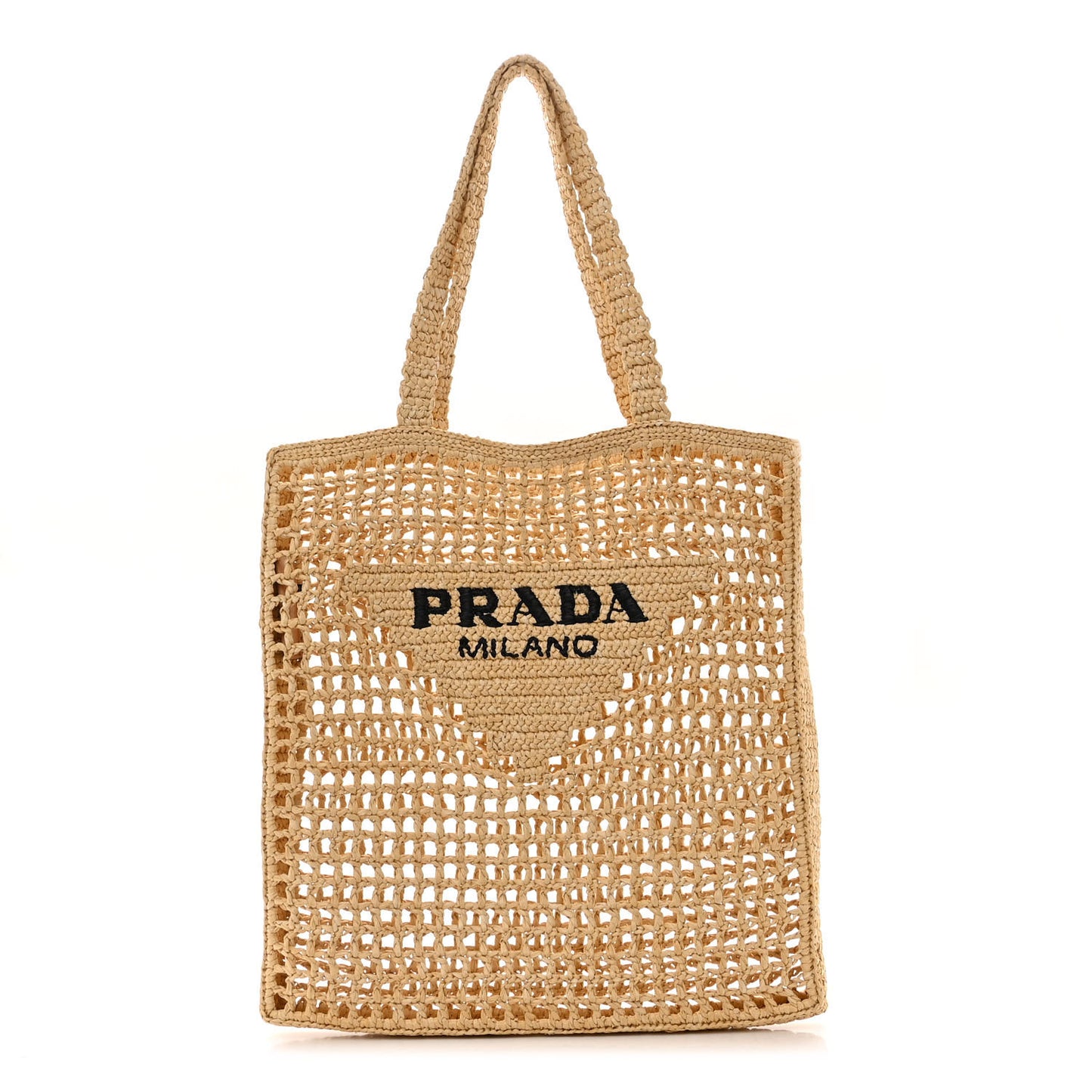 Yarn Raffia Effect Crochet Logo Embroidered Tote Bag Naturale