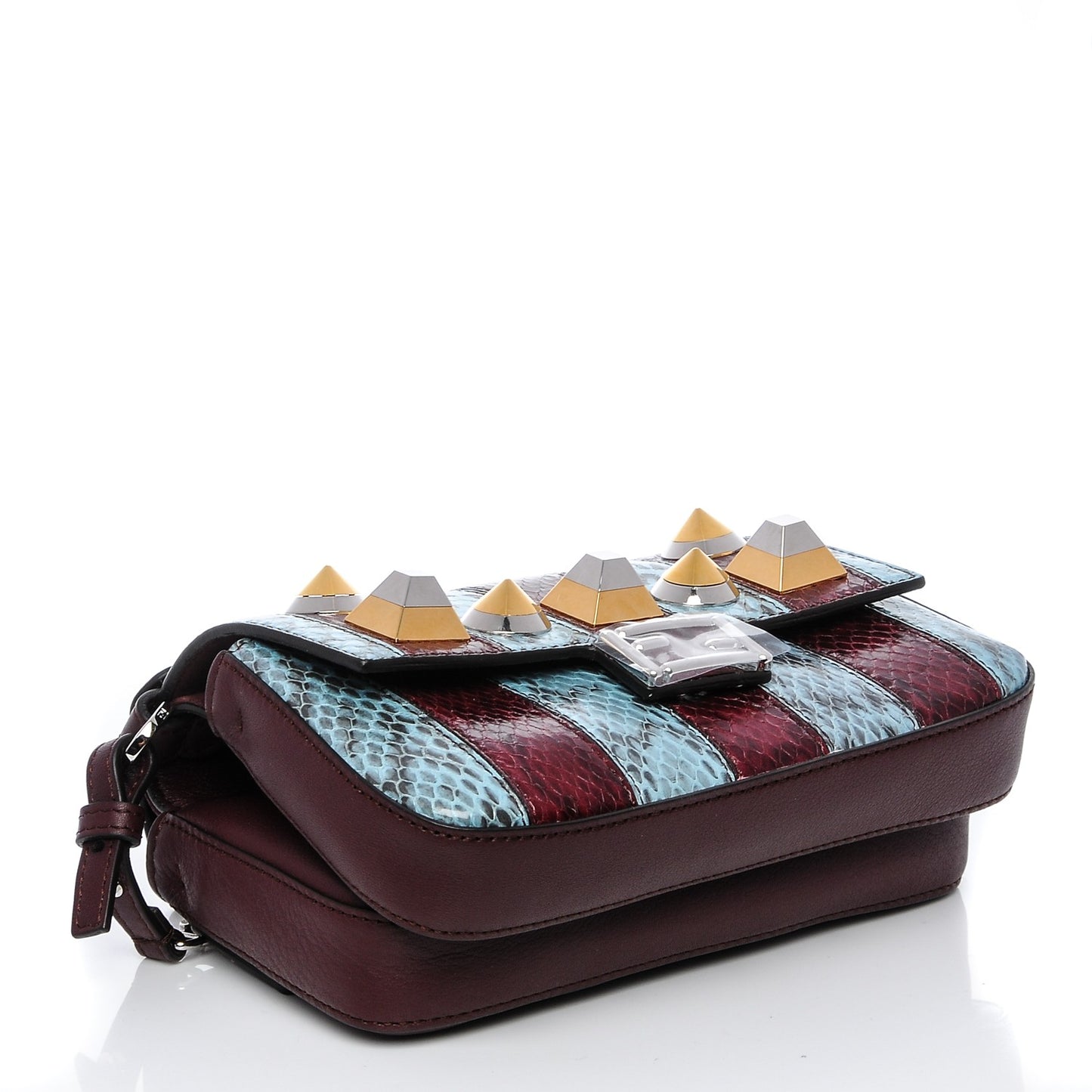 Elaphe Vitello Dolce Pequin Inlay Studded Micro Double Baguette Bordeaux Sky