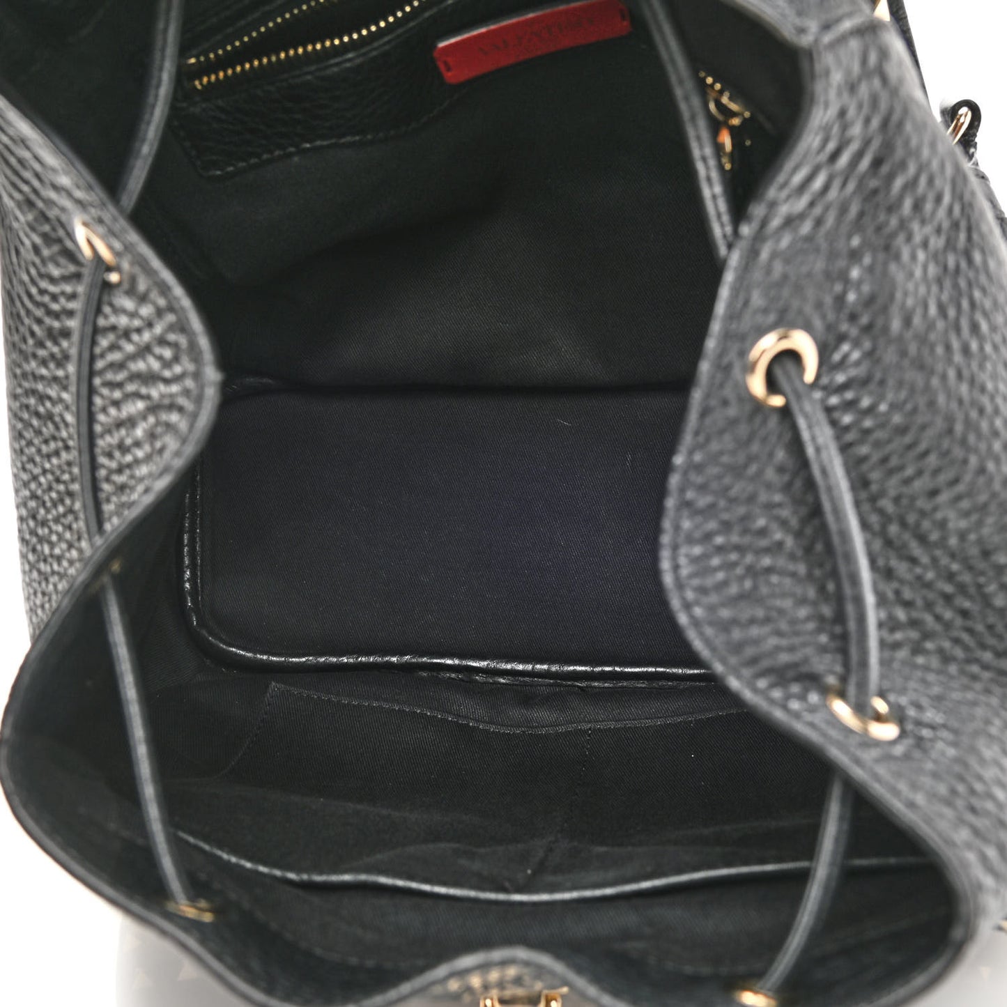Pebbled Calfskin Rockstud Double Pocket Backpack Black