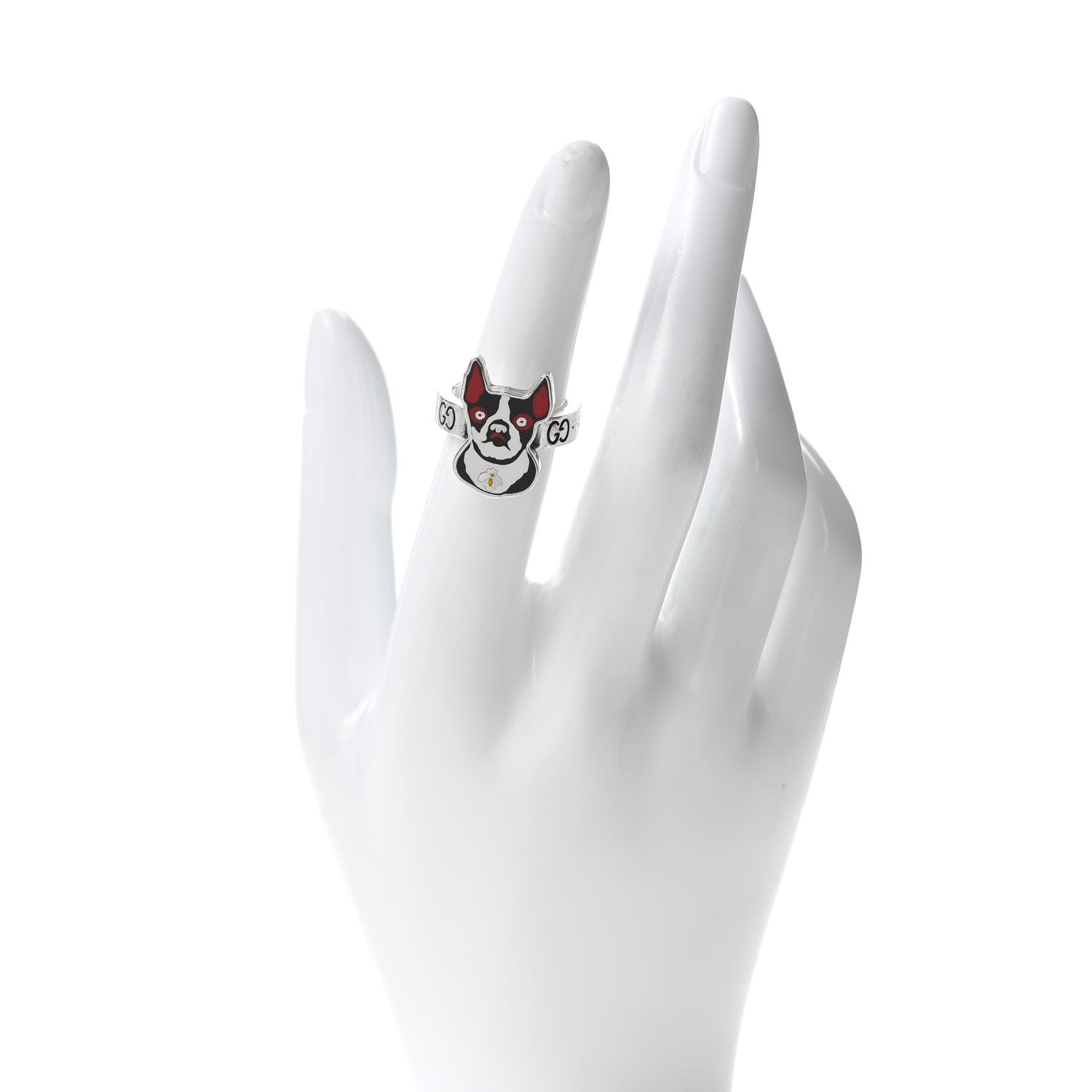 Gucci Sterling Silver Enamel Orso Ring 52 6 2 of 5