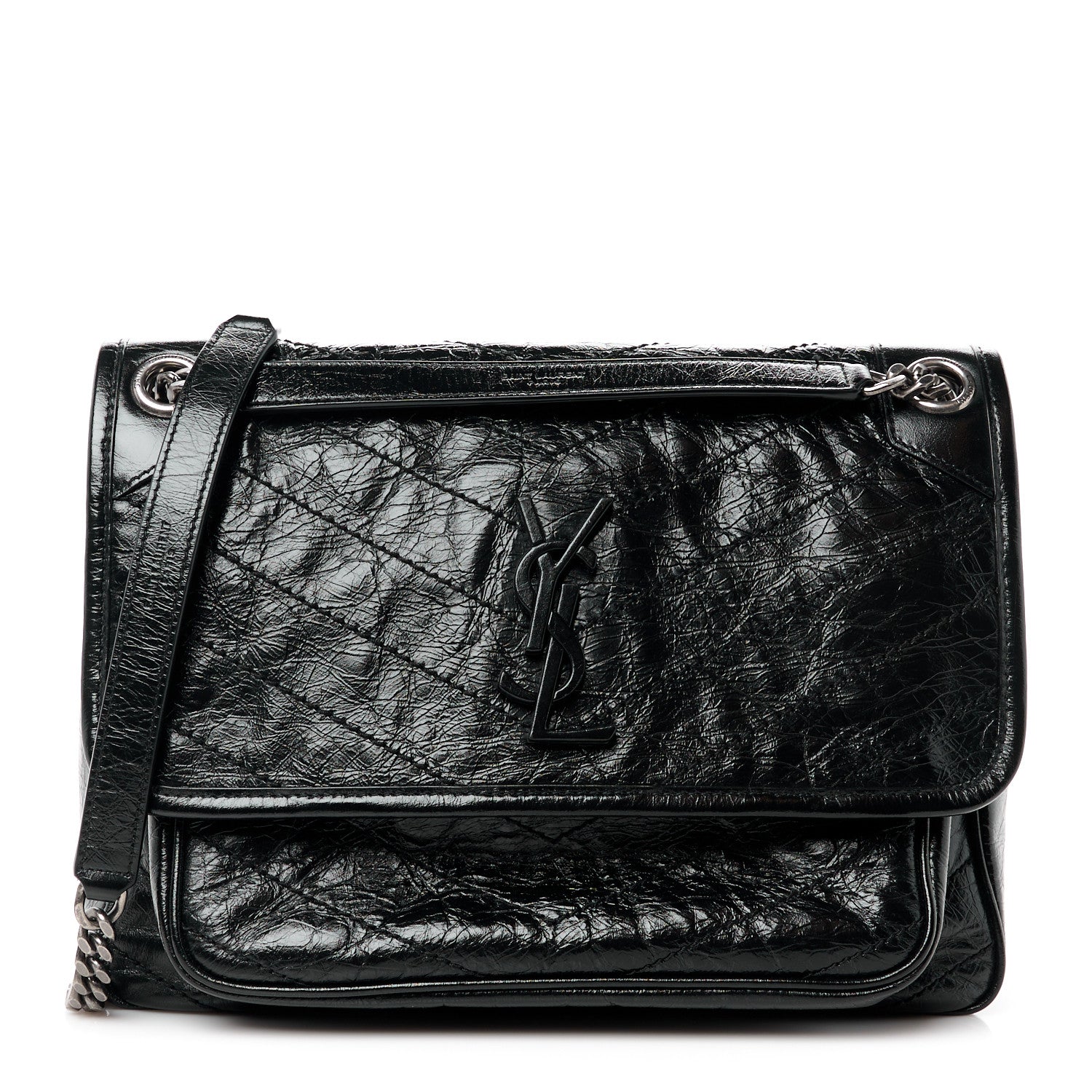 Saint Laurent Crinkled Calfskin Matelasse Monogram Medium Niki Chain Satchel Black 1 of 11
