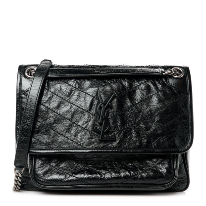 Saint Laurent Crinkled Calfskin Matelasse Monogram Medium Niki Chain Satchel Black 1 of 11