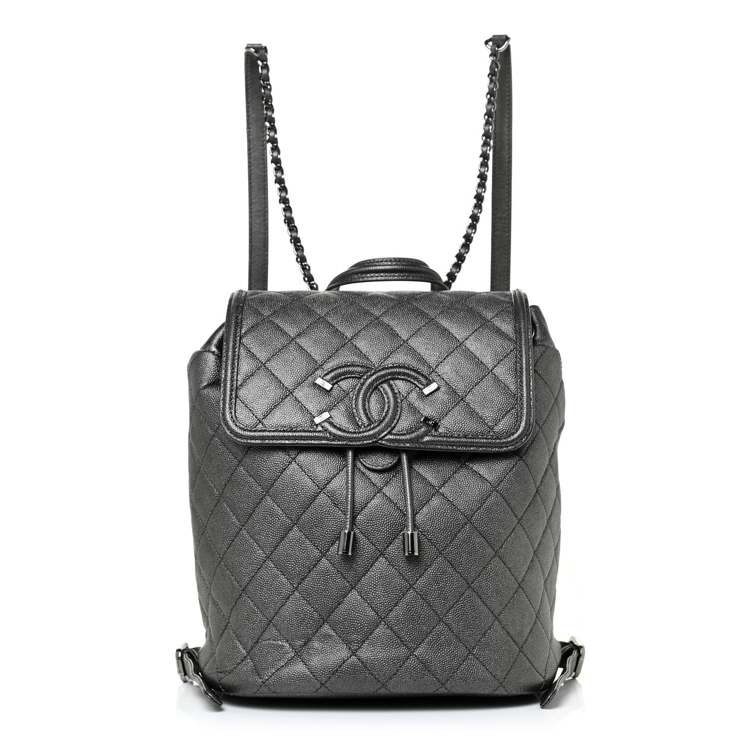 Chanel Metallic Caviar Quilted Filigree Backpack Dark Silver 1 of 10