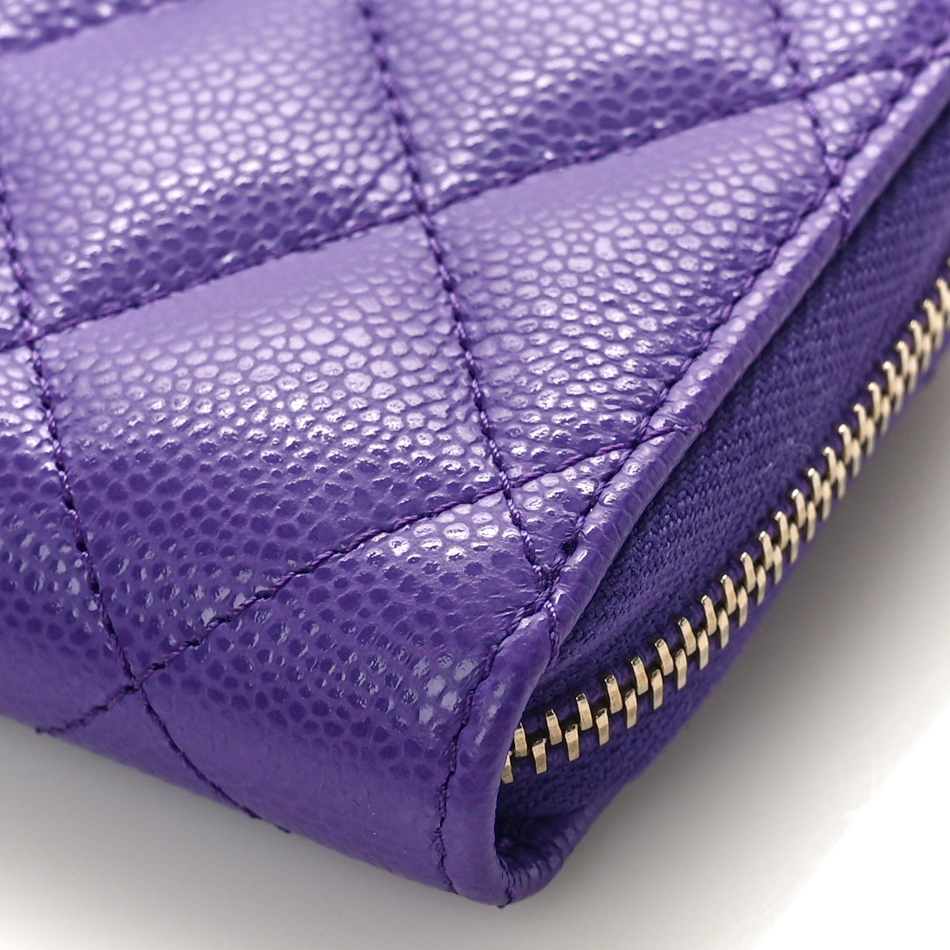 Chanel Caviar Quilted Zip Around Coin Purse Wallet Purple 9 of 10