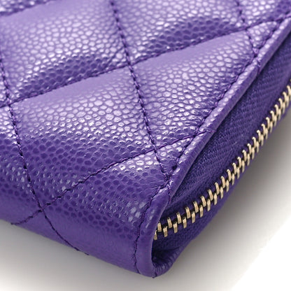 Chanel Caviar Quilted Zip Around Coin Purse Wallet Purple 9 of 10
