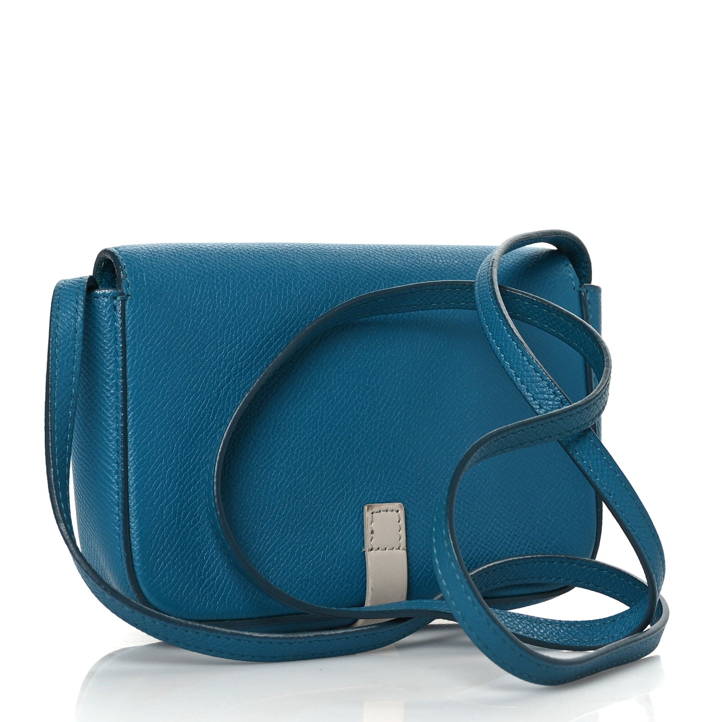 Grained Shiny Calfskin Strap Clutch Blue