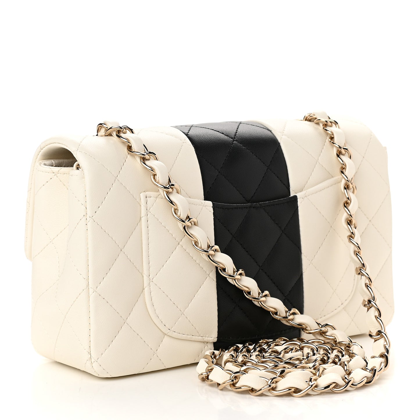 Lambskin Quilted Mini Rectangular Flap White Black